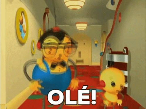 Cartoon Character with Glasses and Headphones Says Ole