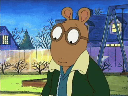 Cartoon Character With Glasses And Jacket At Swing Set GIF
