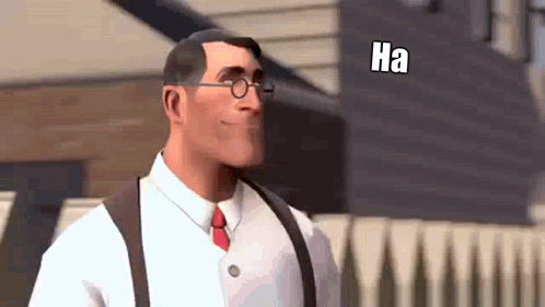 Cartoon Character With Glasses and Suspenders Laughing