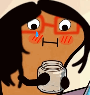 Cartoon Character with Glasses Holding Jar with H