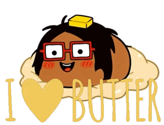 Cartoon Character With Glasses Says I Love Butter With Butter on Head