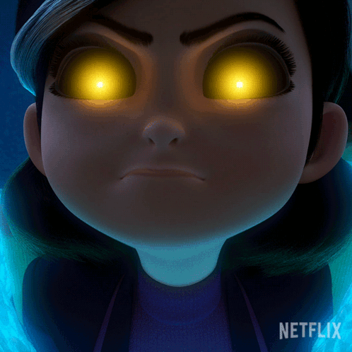 Cartoon Character with Glowing Eyes and Netflix Logo