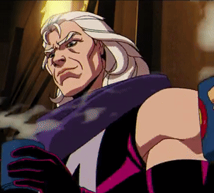 Cartoon Character With Gray Hair And Purple Scarf GIF