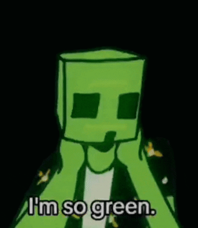 Cartoon Character With Green Box Saying I'm So Green GIF