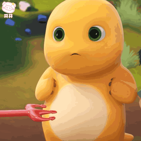 Cartoon Character With Green Eyes Holding Red Fork GIF