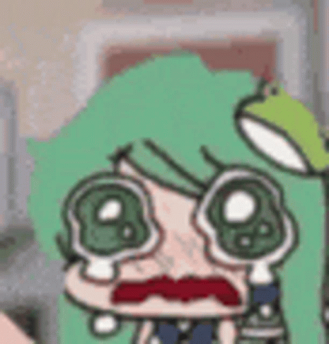 Cartoon Character With Green Hair and Glasses Making Funny Face