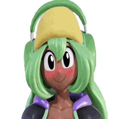 Cartoon Character with Green Hair and Headphones