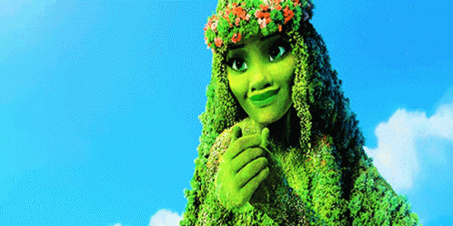 Cartoon Character With Green Hair Flower Crown Under Blue Sky