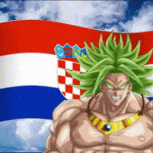Cartoon Character With Green Hair In Front Of Flag GIF