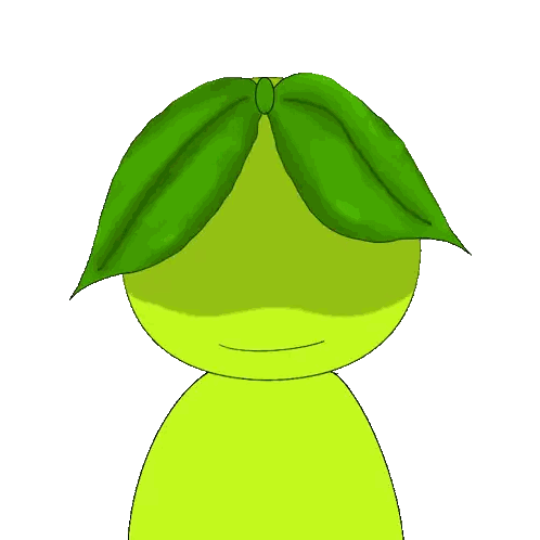 Cartoon Character With Green Leaf on Head