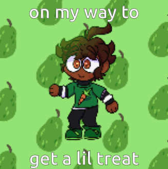 Cartoon Character with Green Pears On My Way to Get a Lil Treat