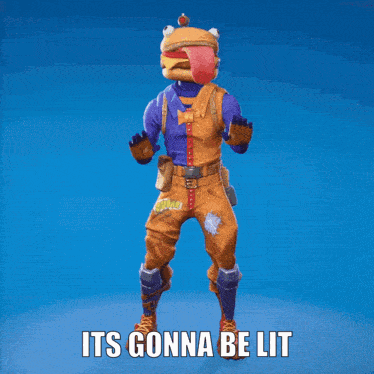 Cartoon Character with Hamburger on Head Saying Its Gonna Be Lit