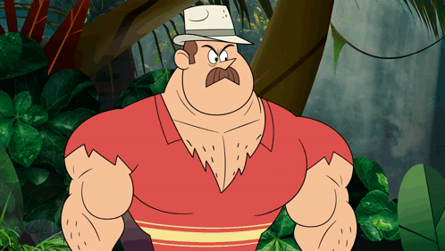 Cartoon Character With Hat And Mustache In Jungle GIF