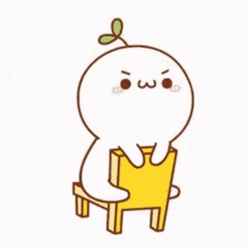 Cartoon Character With Head Plant On Yellow Chair GIF