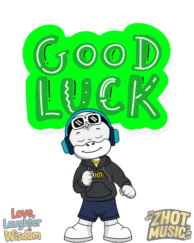 Cartoon Character With Headphones and Green Good Luck Sign