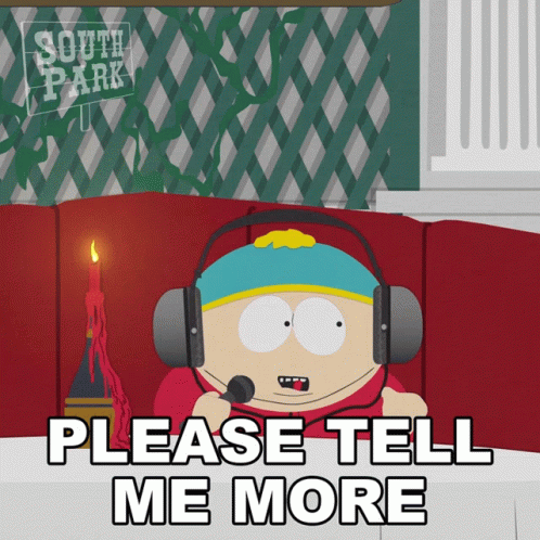 Cartoon Character With Headphones And Microphone Says Please Tell Me More GIF
