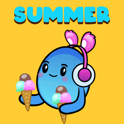 Cartoon Character with Headphones Holding Ice Cream