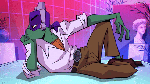 Cartoon Character With Headphones Lying On Floor GIF