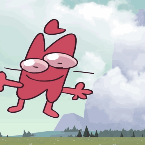 Cartoon Character With Heart on Head Flying