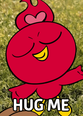 Cartoon Character With Heart Saying Hug Me