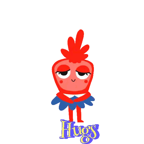 Cartoon Character With Hearts and Hugs