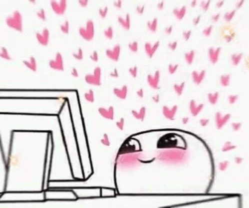 Cartoon Character With Hearts Coming Out of Computer