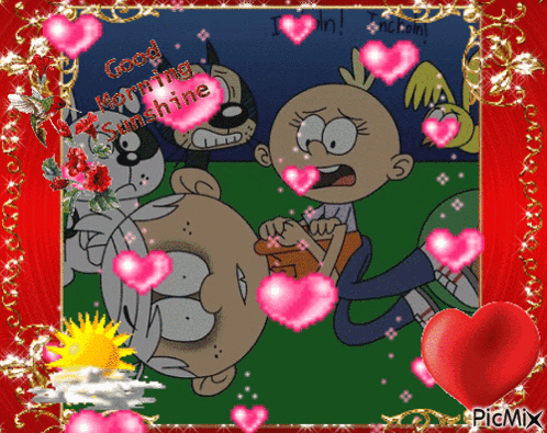 Cartoon Character with Hearts Saying Good Morning Sunshine