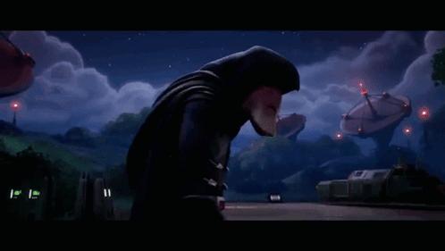 Cartoon Character With Hood Holding Lightning Bolt GIF