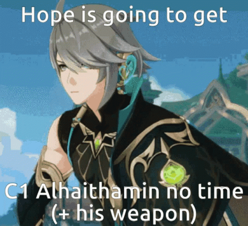 Cartoon Character With Hope Is Going To Get C1 Alhaitham In No Time Plus His Weapon GIF