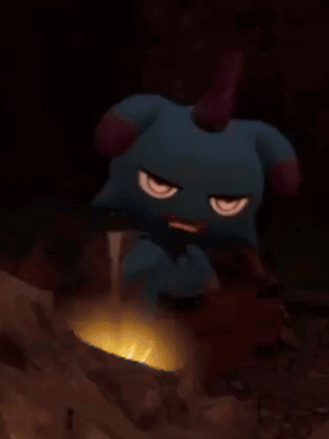 Cartoon Character With Horn Standing in Dark Cave