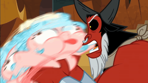 Cartoon Character With Horns and Beard Fighting Another Character