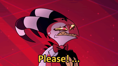 Cartoon Character with Horns and Bow Tie Says Please