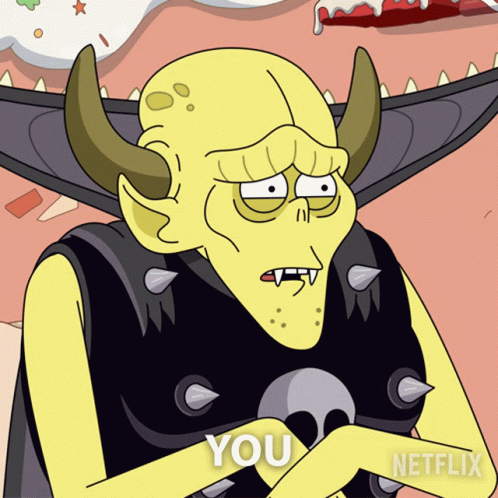 Cartoon Character With Horns and Skull Says You