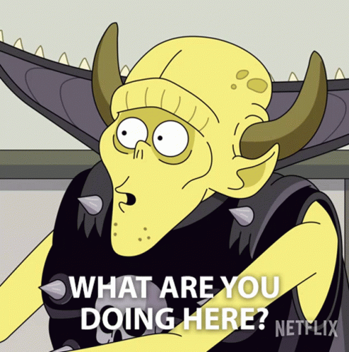 Cartoon Character With Horns Asking What Are You Doing Here