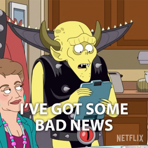 Cartoon Character With Horns Holding Clipboard Says I've Got Some Bad News