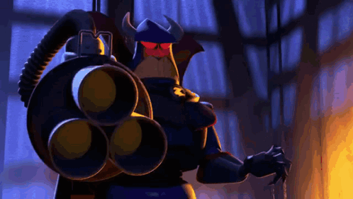 Cartoon Character With Horns Holding Large Cannon