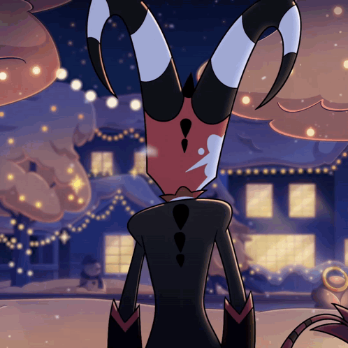 Cartoon Character With Horns in Front of Building