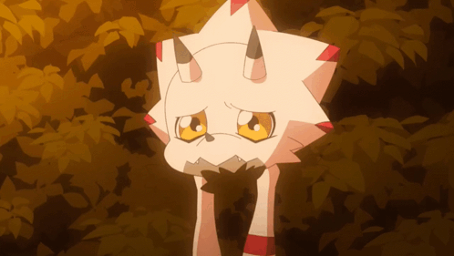 Cartoon Character With Horns in Front of Leaves