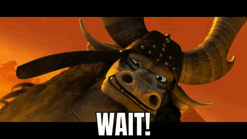 Cartoon Character With Horns Says Wait GIF