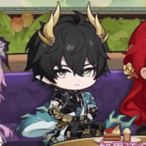 Cartoon Character With Horns Sitting on Couch