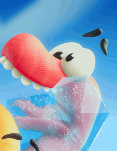 Cartoon Character With Huge Mouth Swimming in Ocean
