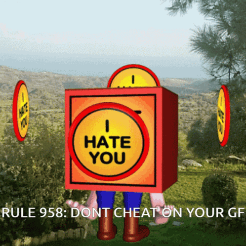 Cartoon Character with I Hate You Box