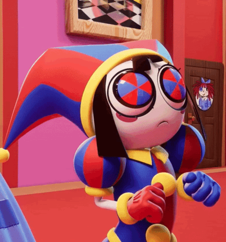 Cartoon Character With Jester Hat and Glasses