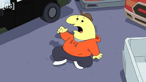 Cartoon Character With Letter S On Sweatshirt GIF