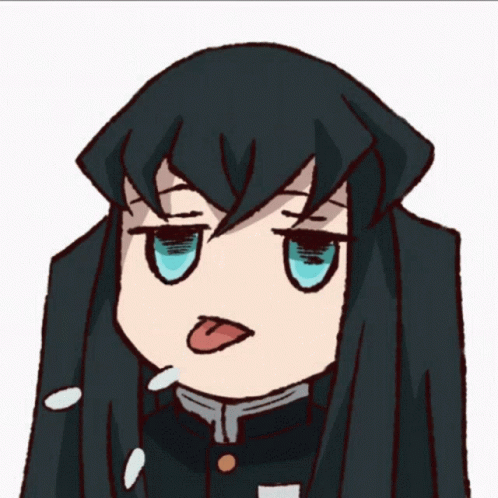 Cartoon Character With Long Black Hair and Blue Eyes Sticking Out Tongue