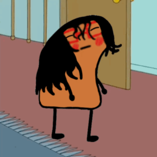 Cartoon Character With Long Black Hair Saying Hi