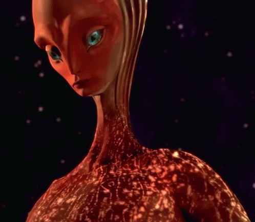 Cartoon Character With Long Neck and Blue Eyes