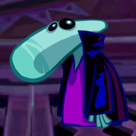 Cartoon Character With Long Nose and Purple Cape