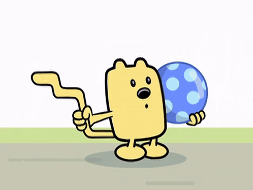 Cartoon Character With Long Tail Holding Blue Ball GIF