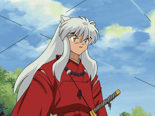 Cartoon Character With Long White Hair And Red Shirt GIF